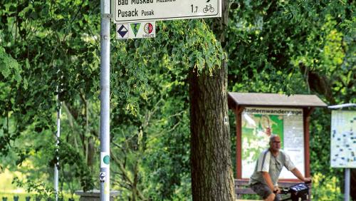 Knotenpunkt Oder-Neiße-Radweg: Nach Bad Muskau geht's rechts lang.